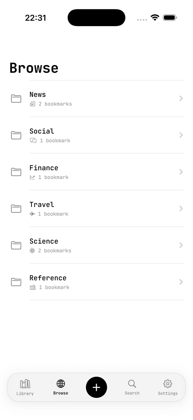 Browse tab showing category folders